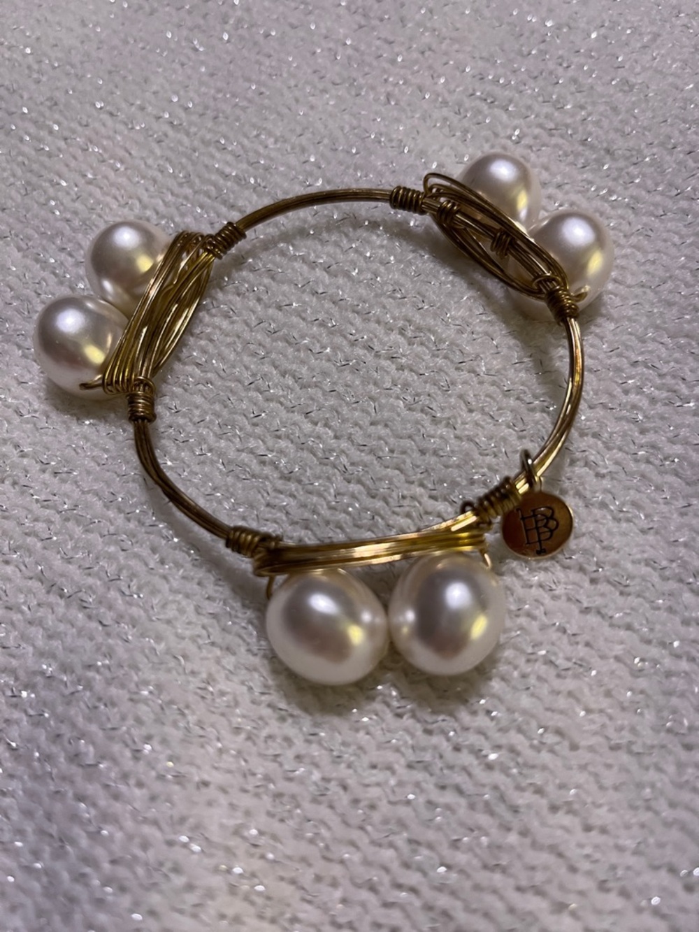 Bourbon and Bowties Gold Wire Bracelet with Pearl Clusters